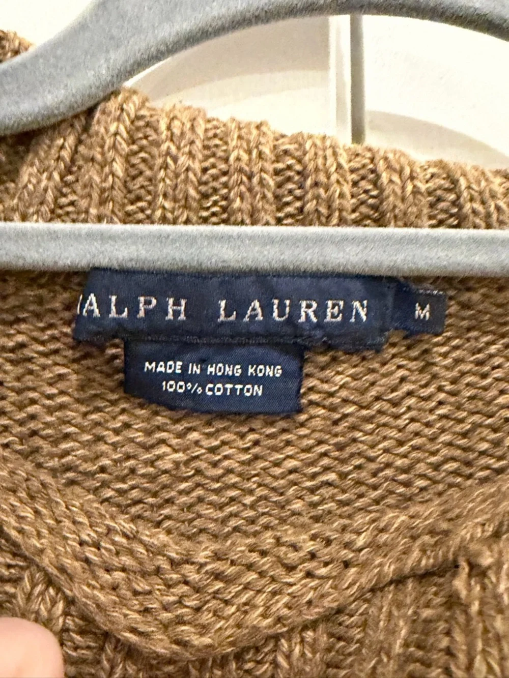 Ralph Lauren Vintage Chunky Knit Sweater High Neck Button Detail Brown Size M